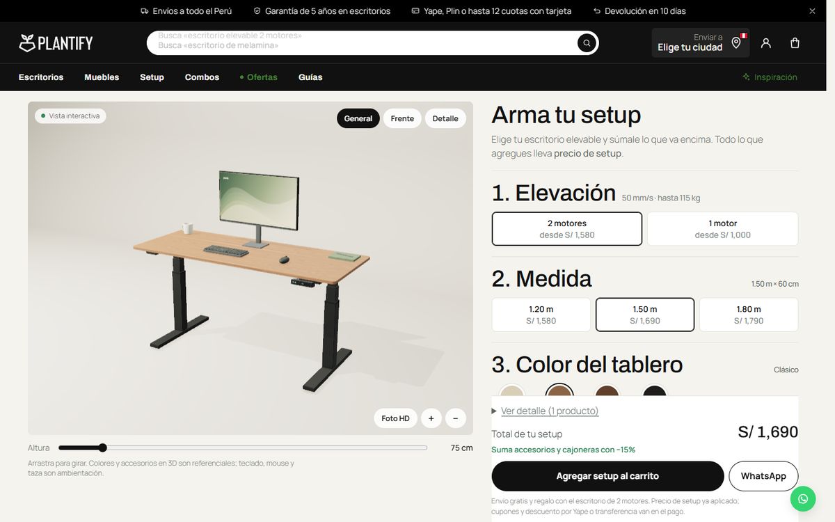 Arma tu setup en 3D funcionando en m.plantify.pe/arma-tu-setup.html