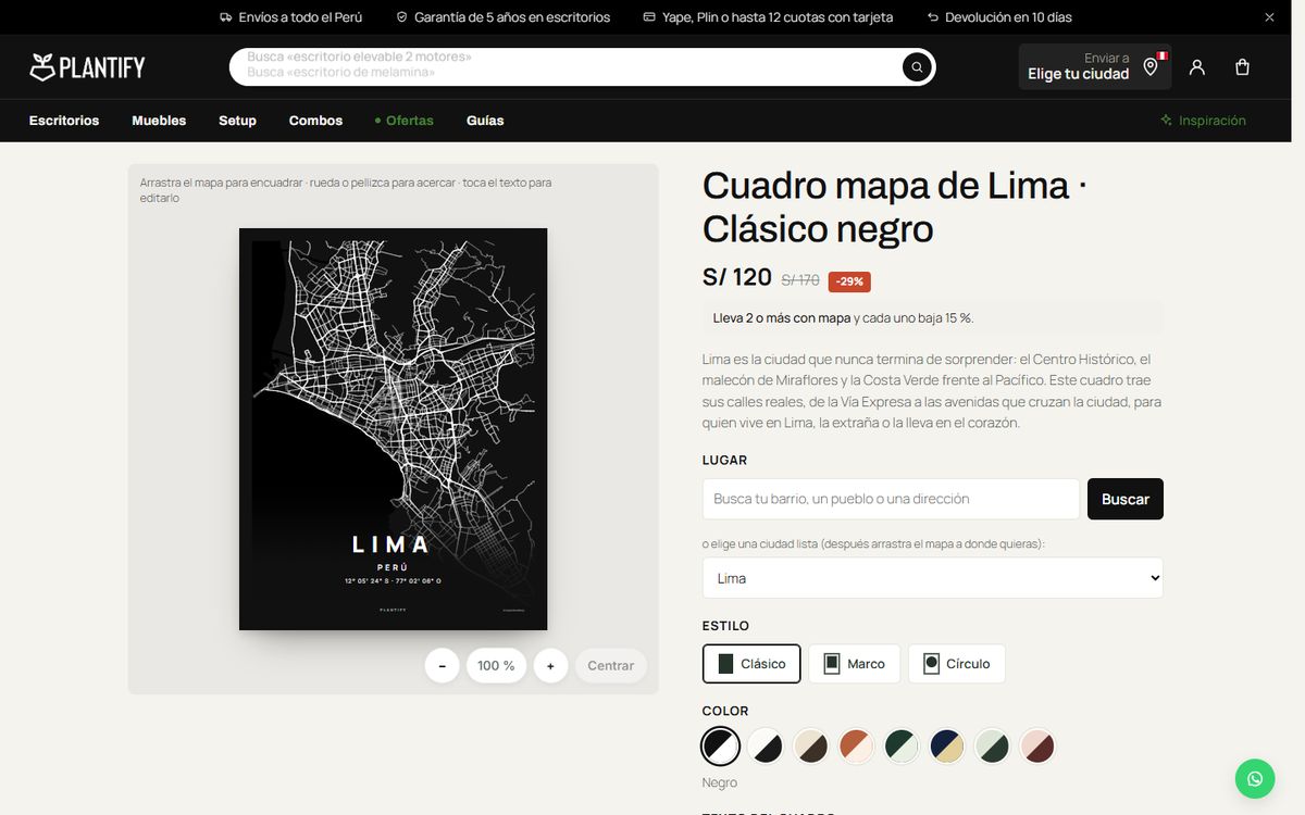 Cuadro de cualquier lugar del mundo funcionando en m.plantify.pe/cuadro-mapa.html